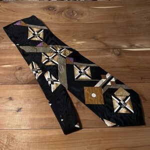 Vintage Carlo Palazzi Studio Men 100% Silk Art Deco Neck Tie Black Brown
